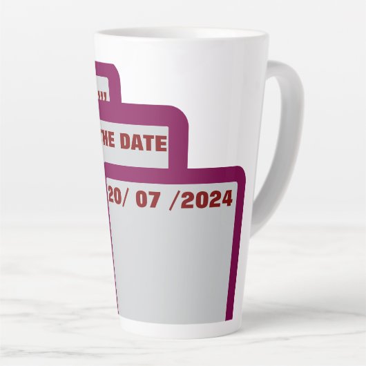 Bewerkbare Save the Date Sticker – Drink en... Latte Mok (Rechterhoek)