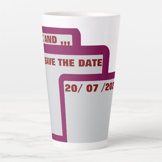 Bewerkbare Save the Date Sticker – Drink en... Latte Mok (Voorkant)