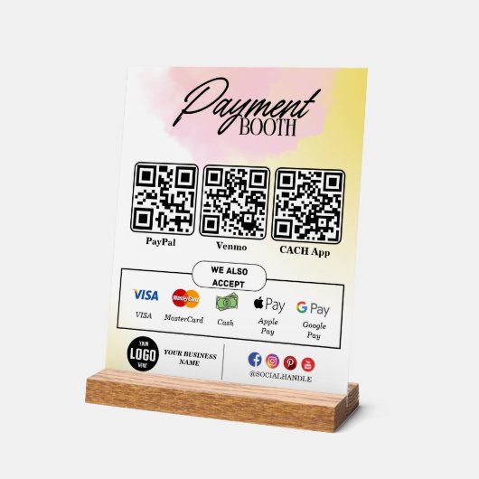 Bewerkbare Scan to Pay Sign - QR Code Sjabloon Acryl Bord (Hoek)