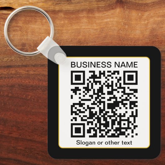 Bewerkbare, scanbare QR-code + uw bedrijfsnaam Sleutelhanger (Voorkant)