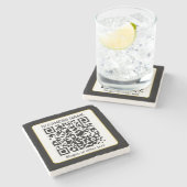 Bewerkbare, scanbare QR-code + uw bedrijfsnaam Stenen Onderzetter (Zijkant)