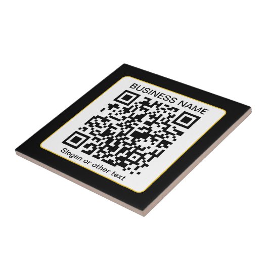 Bewerkbare, scanbare QR-code + uw bedrijfsnaam Tegeltje (Zijkant)