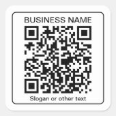 Bewerkbare, scanbare QR-code + uw bedrijfsnaam Vierkante Sticker (Voorkant)
