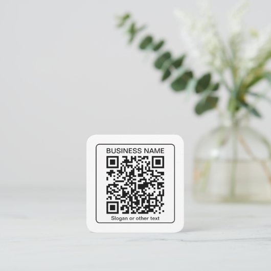 Bewerkbare, scanbare QR-code + uw bedrijfsnaam Vierkante Visitekaartje (Staand voorkant)