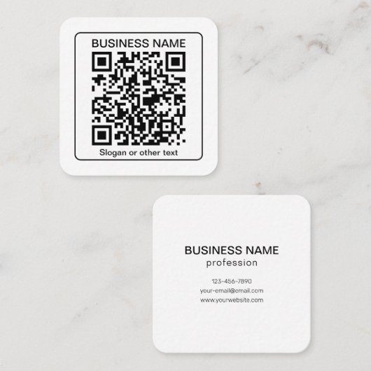 Bewerkbare, scanbare QR-code + uw bedrijfsnaam Vierkante Visitekaartje (Voorkant / Achterkant)