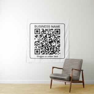 Bewerkbare, scanbare QR-code + uw bedrijfsnaam Wandkleed