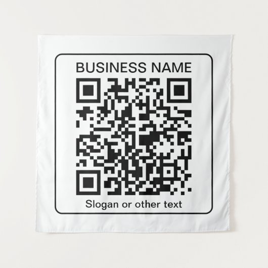 Bewerkbare, scanbare QR-code + uw bedrijfsnaam Wandkleed (Voorkant)