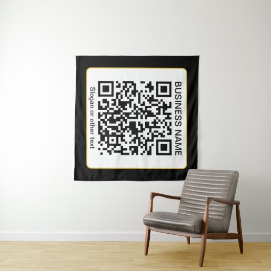 Bewerkbare, scanbare QR-code + uw bedrijfsnaam Wandkleed (In Situ (horizontaal))