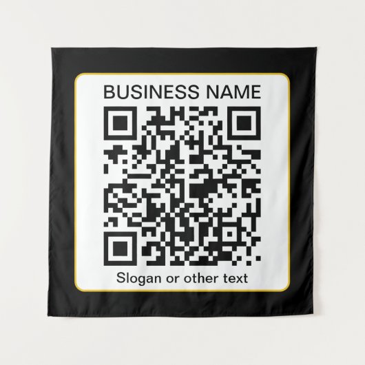 Bewerkbare, scanbare QR-code + uw bedrijfsnaam Wandkleed (Voorkant)
