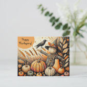 Bewerkbare Scarecrow Crow en Pumpkins Thanksgiving Briefkaart (Staand voorkant)