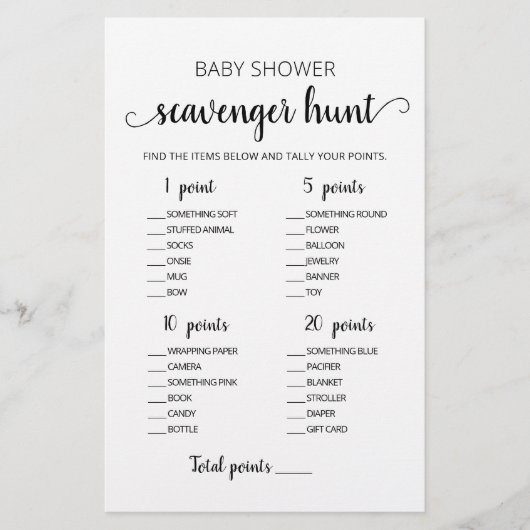Bewerkbare Scavenger Hunt Baby shower spel (Voorkant)