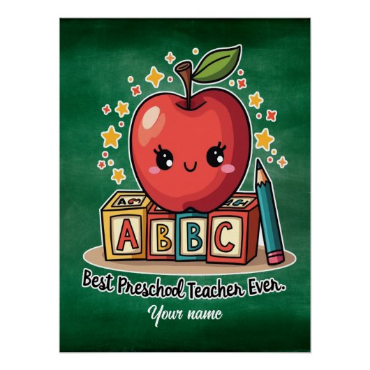 Bewerkbare Schattigee docent Apple Design Perfect Poster (Voorkant)