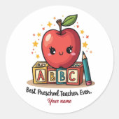 Bewerkbare Schattigee docent Apple Design Ronde Sticker (Voorkant)