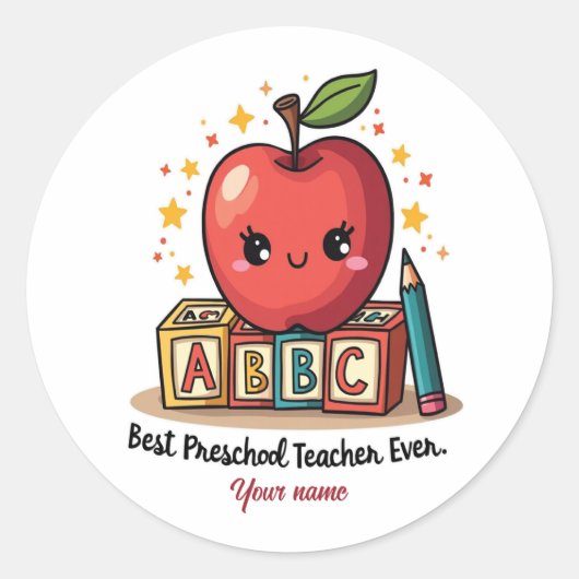 Bewerkbare Schattigee docent Apple Design Ronde Sticker (Voorkant)