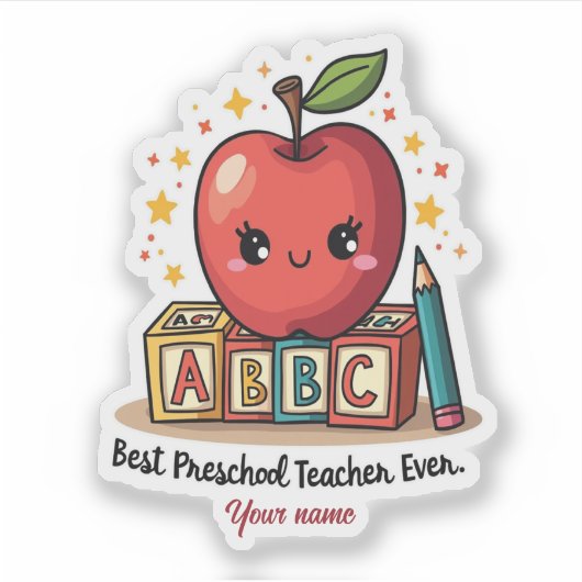 Bewerkbare Schattigee docent Apple Design Sticker (Voorkant)