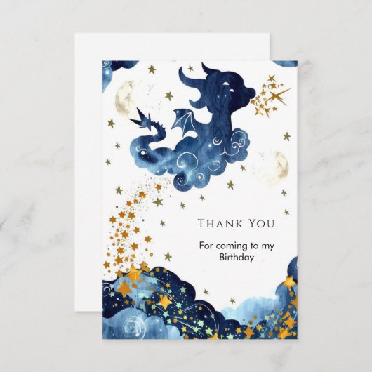Bewerkbare Schattigee Dragon Birthday Bedankkaart (Voorkant / Achterkant)