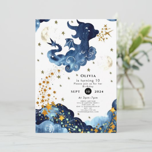 Bewerkbare Schattigee Dragon Birthday Kaart (Staand voorkant)