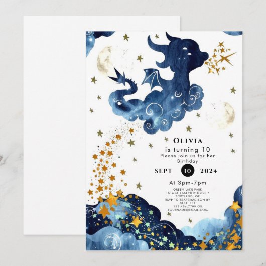 Bewerkbare Schattigee Dragon Birthday Kaart (Voorkant / Achterkant)