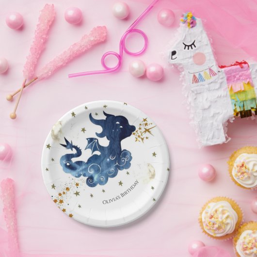 Bewerkbare Schattigee Dragon Birthday Papieren Bordje (Feest)