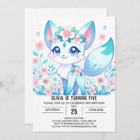 Bewerkbare Schattigee Fox Digital Birthday Kaart (Voorkant / Achterkant)