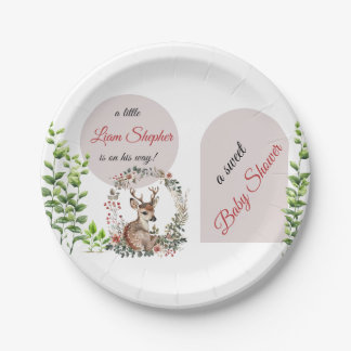 Bewerkbare Schattigee Woodland Baby shower Borden Papieren Bordje