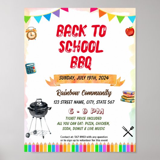 Bewerkbare school BBQ picknickflyer Poster (Voorkant)