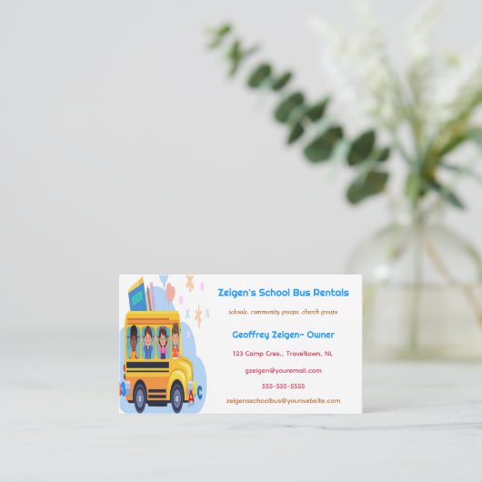 Bewerkbare School Bus Rentals Visitekaartje (Staand voorkant)