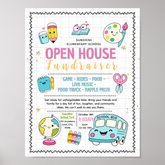 Bewerkbare school open huis fundraiser flyer poster (Voorkant)