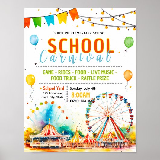 Bewerkbare schoolkermis fondsenwervingsflyer poster (Voorkant)