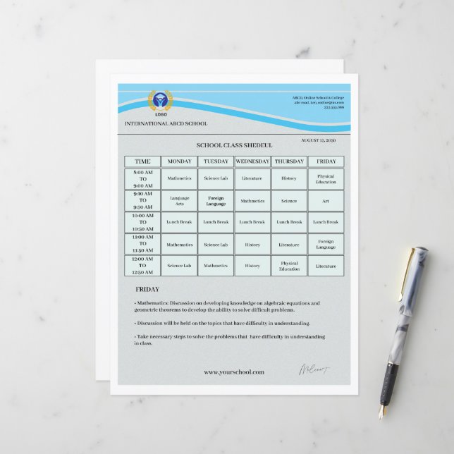Bewerkbare Schoolrooster Sjabloon | Wekelijkse Kla (Voorkant / Achterkant in situ)