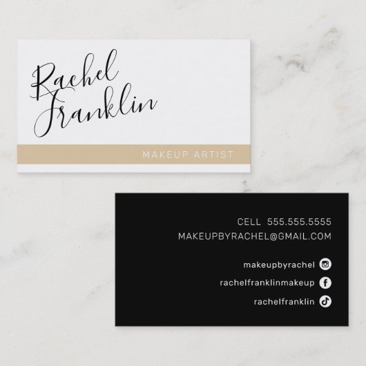 BEWERKBARE scriptnaam modern chic effen zwart zand Visitekaartje (Voorkant / Achterkant)