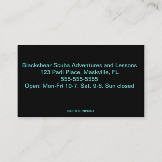 Bewerkbare Scuba Adventures en Lessen Visitekaartje (Achterkant)