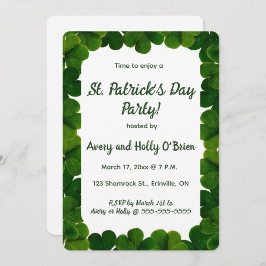 Bewerkbare Shamrock St Patricks Day Party Kaart (Voorkant / Achterkant)