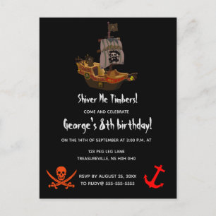 Bewerkbare Shiver Me Timbers Pirate Verjaardag Uitnodiging Briefkaart