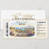 Bewerkbare Sicilië Reis Instapkaart Ticket Kaart (Voorkant / Achterkant)