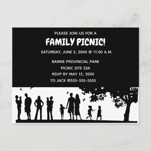 Bewerkbare Silhouette Family Picnic Uitnodiging Briefkaart (Voorkant)