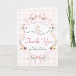 Bewerkbare Silly Goose Baby Shower Roze Strik Bedankkaart