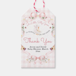 Bewerkbare Silly Goose Baby Shower Roze Strik Cadeaulabel
