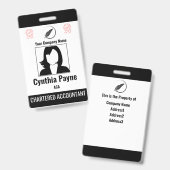Bewerkbare Simple Black & White Employee ID Badge (Voor- en achterkant)