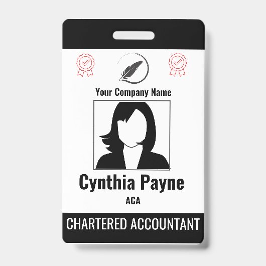 Bewerkbare Simple Black & White Employee ID Badge (Voorzijde)