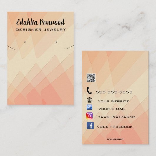 Bewerkbare Sinaasappel Perzik Sieraden Houder Kaar Visitekaartje (Voorkant / Achterkant)