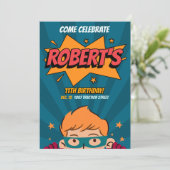 Bewerkbare Sjabloon Comic Style Superhero Verjaard Kaart (Staand voorkant)