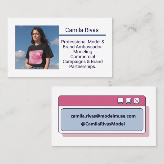 Bewerkbare Sjabloon Trendy Model Brand Ambassador Visitekaartje (Voorkant / Achterkant)