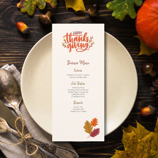 Bewerkbare Sjabloon van het menu Thanksgiving van