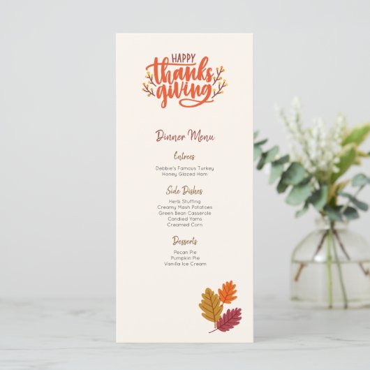 Bewerkbare Sjabloon van het menu Thanksgiving van  (Staand voorkant)