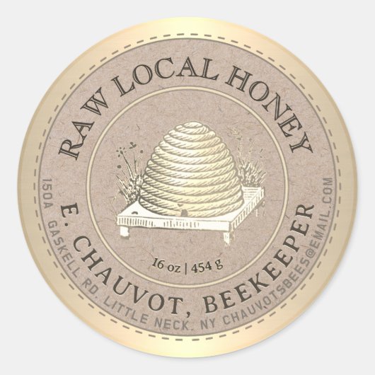 Bewerkbare Skep Honey Kraft Honey Jar Label (Voorkant)