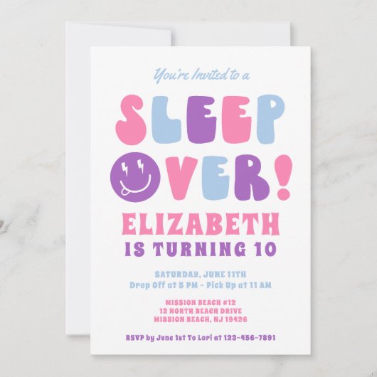 Bewerkbare Sleepover Verjaardagsfeestje Kaart (Voorkant)