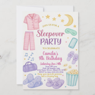 Bewerkbare Sleepover verjaardagsfeestje uitnodigin Kaart