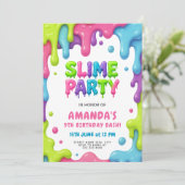 Bewerkbare Slime-thema verjaardagsfeestje voor kin Kaart (Staand voorkant)