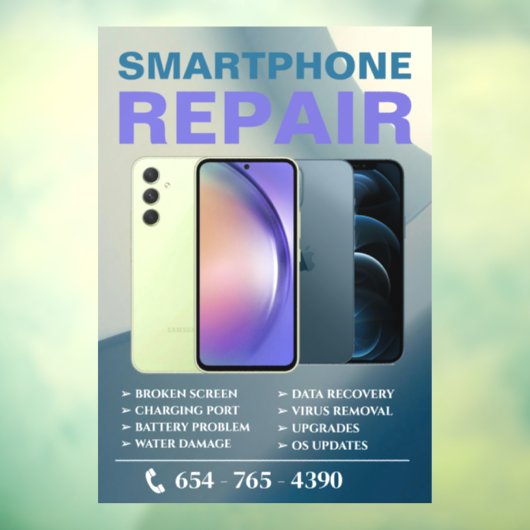Bewerkbare Smartphone Reparatie Services Venster C Raamsticker (Vel 3)